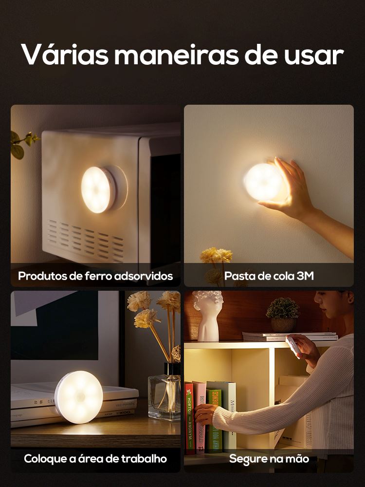 Lâmpada Inteligente Com Sensor de Movimento e Carregamento USB  Para Decoração de Quarto